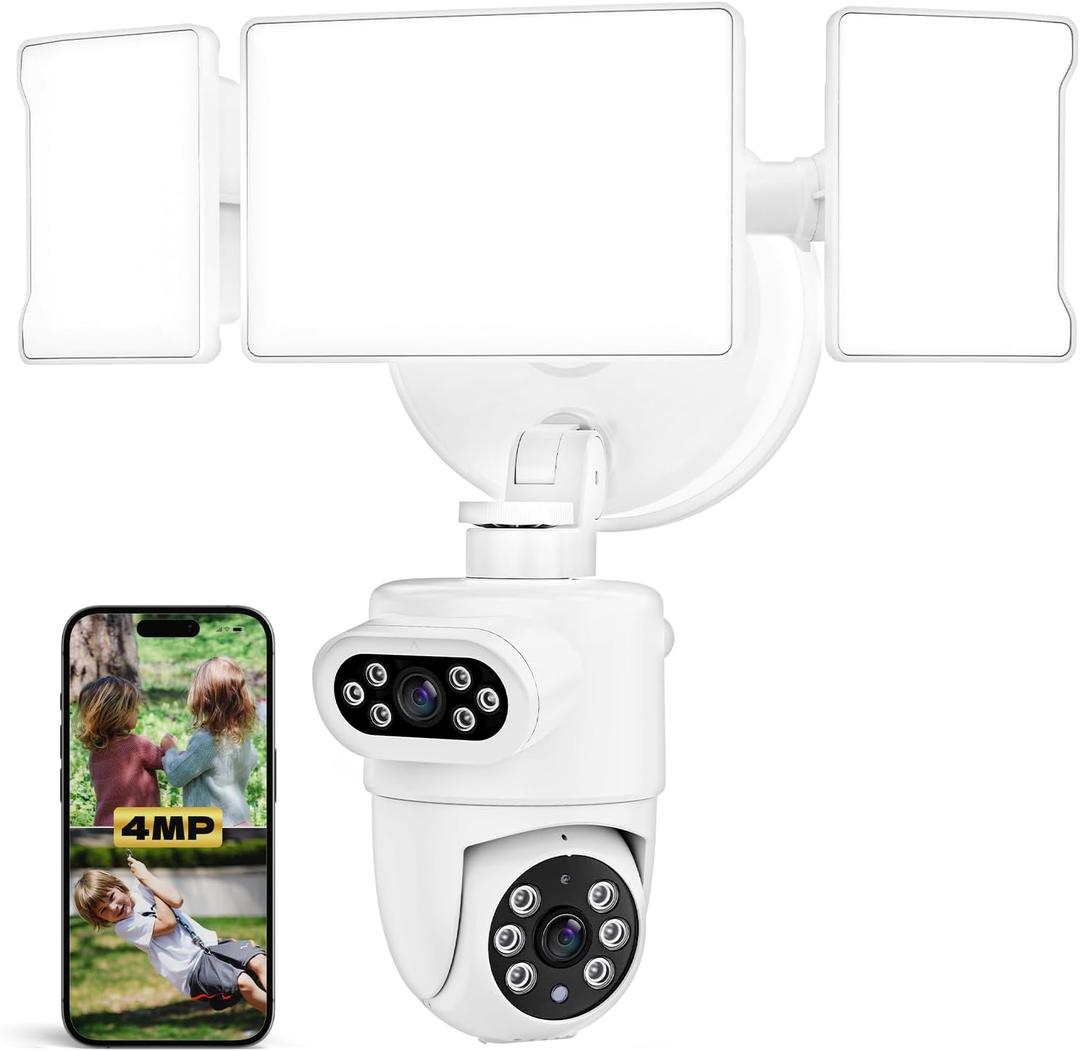 Olafus 2K Dual Lens Security Camera Outdoor, 360 Auto Tracking, 5500LM Floodlight, Color Night Vision, Motion Detection, 2-Way Audio, Alexa/Google Home, 2.4G WiFi Flood Light Camera Outdoor Wired