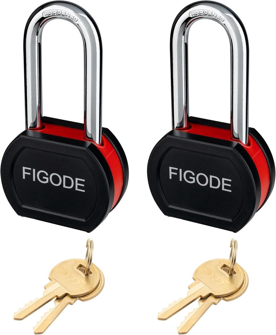 FIGODE Large Sturdy Steel Locks with 4 Same Keys, Heavy Duty Padlock, 2-3/4" Wide, 2.7" Long Shackle Locks for Door, Gate, Storage, Fence, Shed, Latch. 2 Pack Keyed Alike