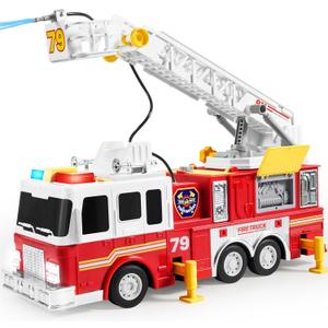 JOYIN Extra Large Fire Truck Toys for Boys Girls with 33-inch Ladder, Lights, Realistic Sirens & Button, Big Firetruck Engine for Toddlers 3+, Christmas Birthday Gift