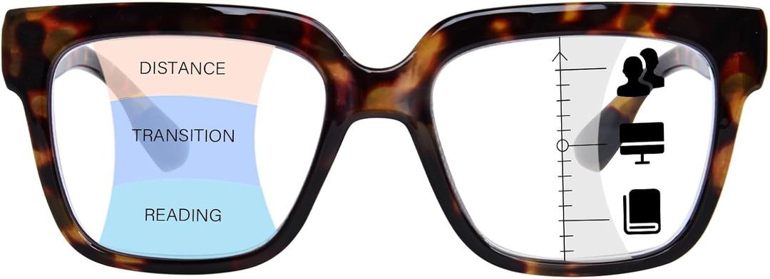 OPTOFENDY Progressive Multifocus Reading Glasses for Women Oversized Blue Light Blocking Oprah Style Computer Readers (Tortoise)