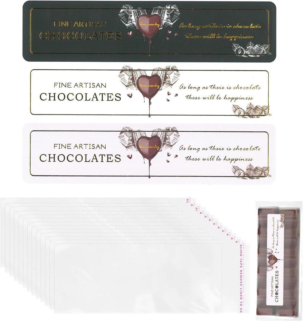 2 x TJYAEKLTD Chocolate Bar Wrappers with Stickers, 100 Pcs Chocolate Candy Bar Packaging Wrappers with 100 Pcs Fine Artisan Stickers, for DIYChocolate Lover Small Batched Custom Sweets (2.36 * 7.87in) (Clear)