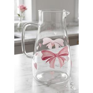 Domensi 74 oz / 2200 ml Glass Pitcher with Lid Water Pitcher with Handles Beverage Water Jar Glass Jug Hot and Cold Resistant Carafe for Tea Juice Milk Coffee Iced Beverage (Pink Bow)