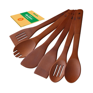 Pack Of 2 Riveira Premium Brown Bamboo Wooden Spoons for Cooking Set of 6 – Premium Brown Bamboo Wooden Cooking Utensils, Wooden Spatula, Wooden Spoon - Premium Quality Wooden Utensil Set for Non-Toxic Cooking