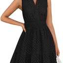 ZESICA Women's Summer Sleeveless Mini Dress V Neck Hollow Out Eyelet High Waist A Line Swing Short Party Dresses, Size XL
