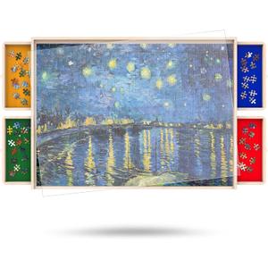 1500 Piece Puzzle Board with Drawers Rotatable 360-Degree Wheels and Cover 34" x 26" Wooden Jigsaw Puzzle Table Storage Organizer Portable Lightweight Design