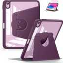 Soke Rotating Case for iPad (A16) 11th Generation 2025, iPad 10th Gen 2022 with Pencil Holder, [Shockproof + Auto Sleep/Wake] 360 Degree Rotation Clear Back for iPad 11"/10.9" - Purple
