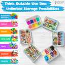 Outsmart Gadgets Stackable Toy Storage Organizer Bin for Lego, Building Bricks, Dolls, and Crafts Organization, Build on the Lid, 3 Layer Adjustable Compartments, Includes ABC Stickers and 2 Box Lids
