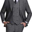 Men's Suits Herringbone Tweed Suits for Men Retro 3 Piece Peak Lapel Blazer Wedding Prom Suit Jacket Vest Pants Set (XX-Large, Dark Grey)