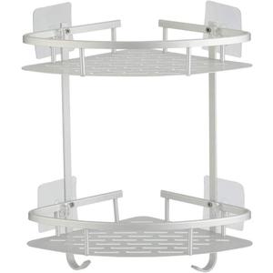 Hawsam No Drilling Bathroom Corner Shelves, Aluminum 2 Tier Shower Shelf Caddy Adhesive Storage Basket for Shampoo (Corner)