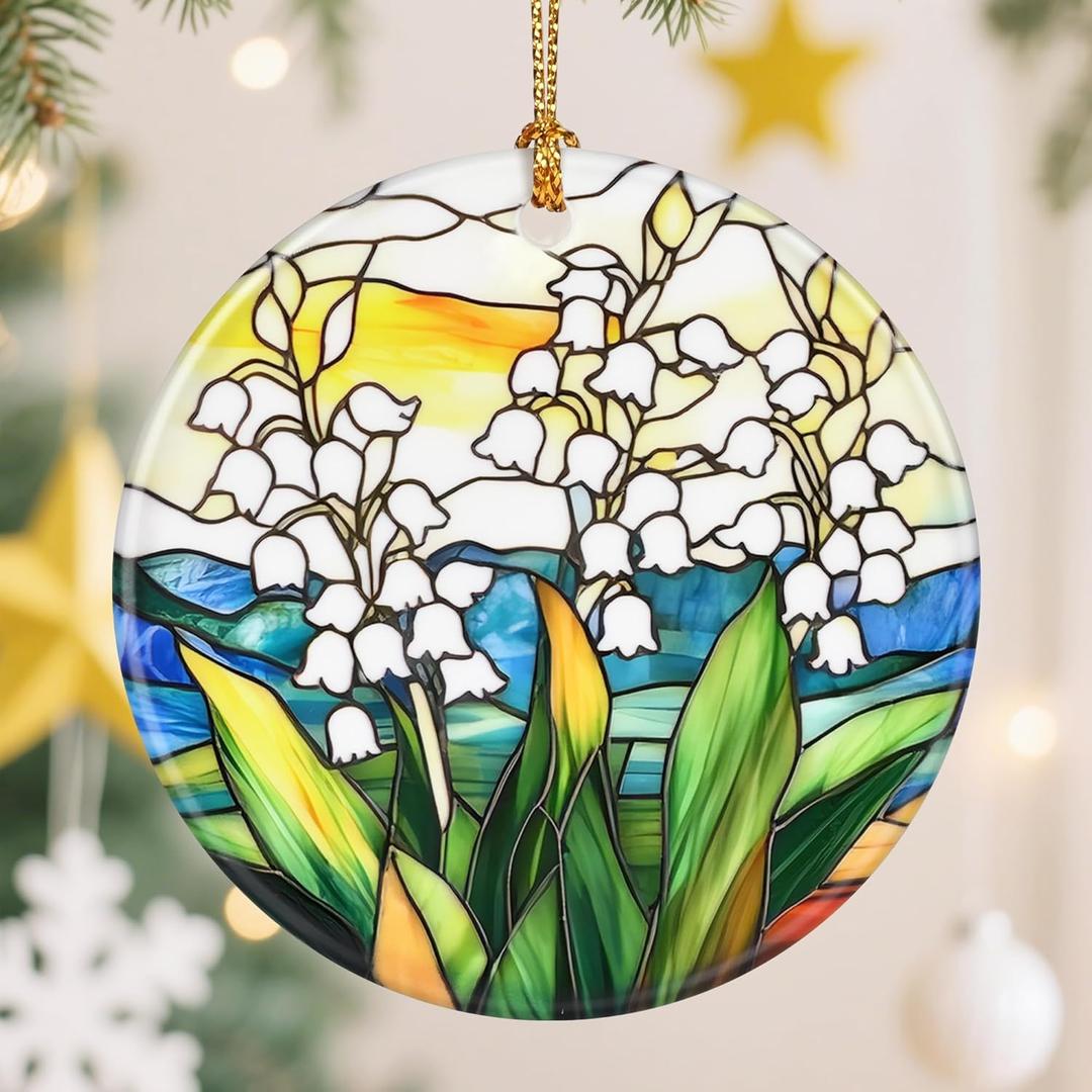 Birth Flower Christmas Ornament, Christmas Tree Ornaments, Keepsake Ornaments, Holiday Decor, Holiday or Xmas Gifts, Birthday Gifts, Flower Lovers Gift - Gift for People Born in May, Pack Of 2