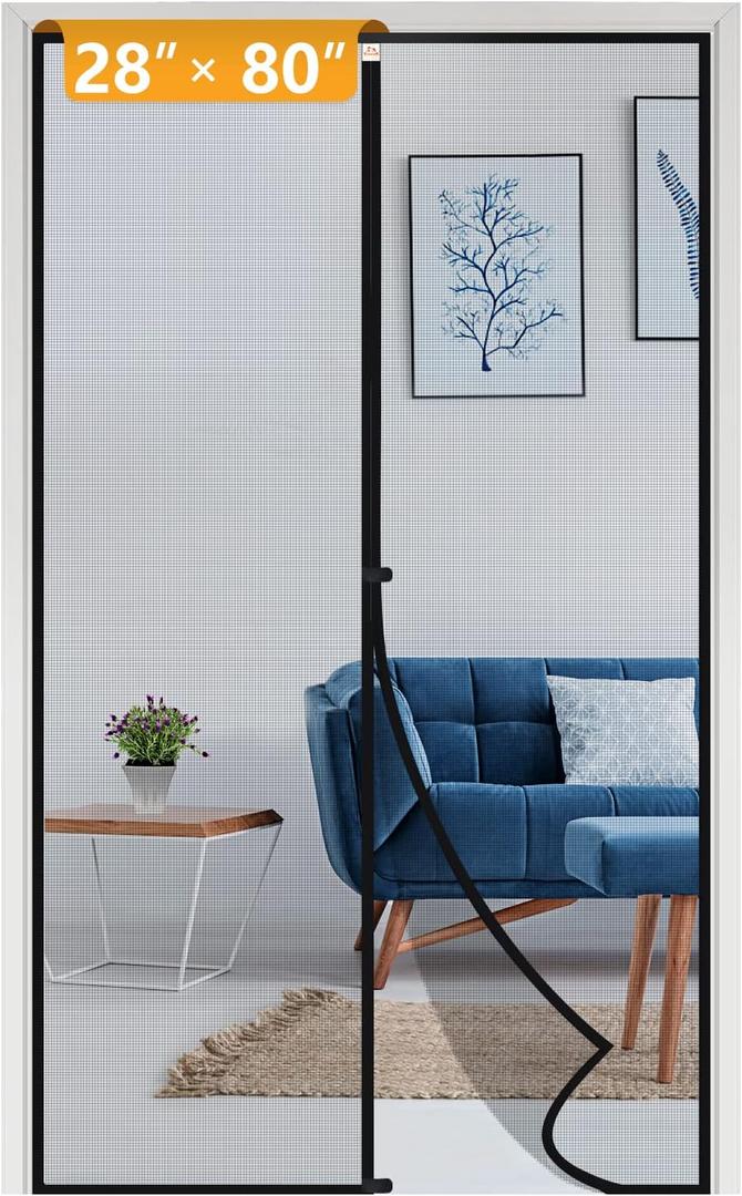 Yotache Narrow Magnetic Screen Door Fit Doors 28 x 80, Screen Size 30" x 81" Strengthened Fiberglass Mesh (Black)