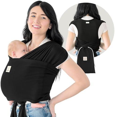KeaBabies Baby Wrap Carrier Ring Sling - Easy to Wear, Adjustable D-Lite Baby Carrier Newborn to Toddler, Infant Carrying Shirt, Hands Free Bonding, Breathable Fabric Wearing Wrap (Trendy Black)
