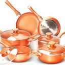 FRUITEAM 10pcs Cookware Set Ceramic Nonstick Soup Pot/Milk Pot/Frying Pans Set | Copper Aluminum Pan with Lid, Induction Gas Compatible, Mother's Day Gifts for Wife