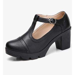 DADAWEN Women's Classic T-Strap Platform Mid-Heel Square Toe Oxfords Dress Shoes, 40