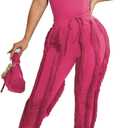 EDITCOZY Women Sexy Two Piece Outfits Fringe Pants Set Tassel Club 2 Piece Sets Going Out Birthday Party Night (Small, Rose Red)