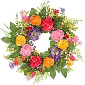 Briful 24 Inch Fall Wreath for Front Door, Autumn Floral Wreath | With Silk Peonies Orange Rose, Berries, for Thanksgiving Harvest Festival, Indoor Outdoor Farmhouse Wall Window Decor