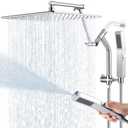 All Metal 12 Inch Rain Shower Head with Handheld Built-in Power Wash Mode, High Pressure Waterfall Rainfall Square Shower Heads with 16" Adjustable Extension Arm, Dual Showerhead(Chrome)