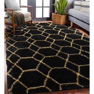 ONASAR Area Rugs for Bedroom Living Room, 4x6 Fluffy Black and Gold Throw Rug, Shaggy Geometric Floor Mat for Home Decor, Soft Plush Carpet for Kids Teen Playroom Dorm Classroom Office