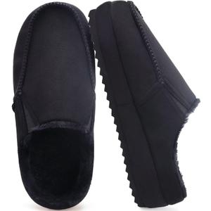 KuaiLu Womens Clog Slippers Cozy Warm Plush Lined With Arch Support Suede Faux Fur House ladies Bedroom Slippers Comfortable Memory Foam Slip-on Womans Home Shoes (Black)