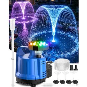 2026 Patented Pond Filter with Pump Fountain Lights, 2-in-1 Pond Filter with Pond Pump and Fountain Kit,Pond Filter Fountain for Koi Pond Filters System, Auto Water Sensor, 16ft Hose-Dark Blue