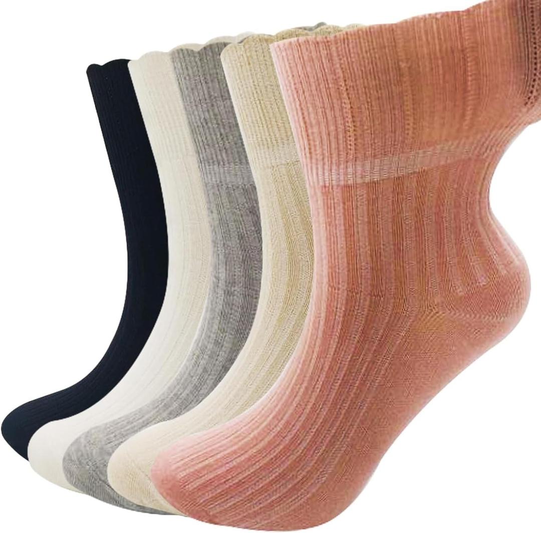 Non-Binding Wide Top Loose Fitting Extra Width Thick Ankle Crew Socks - Medical Hospital Socks for Diabetes Edema - Casual Dress Sox (5 pairs)