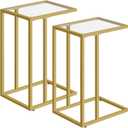 HOOBRO C Shaped End Table, Set of 2, Glass Side Table with Metal Frame, Gold Coffee Table for Small Space, Modern Style, for Living Room, Gold GD03SFP201