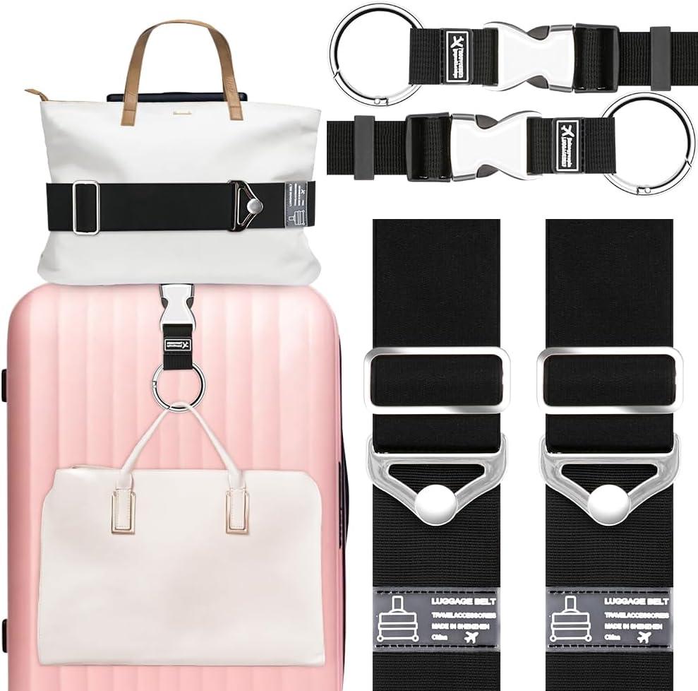 Gutsdoor 2-In-1 Travel Belt Luggage Strap - 4 Pack Add a Bag Luggage Strap, Over Handle Suitcases Belt, Adjustable Travel Accessory for Carry On Bag (Black)