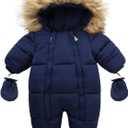 Baby Girl Boy Snowsuit Cute Down Jacket Hooded Romper Light Puffer Padded Jumpsuit Infant Winter Outwear (0-6 Months, Blue)