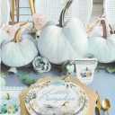 Aukolass Pumpkin Party Supplies Tableware Set - Fall Theme Party Decorations Including Plates, Napkins and Cups for Pumpkin Birthday and Baby Shower Party, Serves 24 Guests (blue)