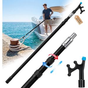 Fiberglass Telescoping Boat Hook for Docking, Insulated Floating Push Pole with Non-Slip Rubber Tip, Scratch-Resistant & Sturdy, Lightweight, 3/4" Thread Screw End, 10FT Fiberglass Telescoping Pole With Boat Hooks