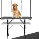 LEIBOU 45'' Height Adjustable(23''~33.8'') and Foldable Pet Dog Grooming Table Heavy Duty Iron Frame with H-Shape Grooming Arm & 3 Noose, Maximum Capacity Up to 260lbs, Black
