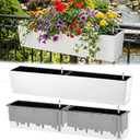2 Pack Hanging Wall Planter Boxes 40" Large White Rectangular Flower Box with Window Bracket Self Watering System Railing Planter Outdoor Plant Pot Container Deck Rail Fence Balcony