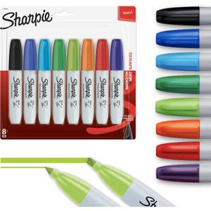 Sharpie 38250PP Permanent Markers, Chisel Tip, Assorted Colors, 8-Count, Standard Packaging