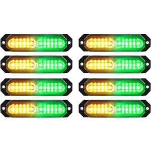 ASPL 8pcs Sync Feature Ultra Slim 12-LED Surface Mount Flashing Strobe Lights for Truck Car Vehicle LED Mini Grille Light Head Emergency Beacon Hazard Warning Lights (Amber/Green)