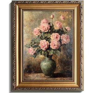Vintage Floral Wall Art - Vintage Flower Posters Dark Academia Decor with Antique Gold Frame, Moody Autumn Botanical Prints for Bedroom, Living Room, Bathroom & Office Decor - 9x12 Inch