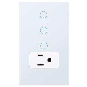 Combination Smart Touch Light Switch and Smart WiFi Power Wall Outlet, Tuya APP Smart Life, 15A /90-250V AC 60Hz, Combo Style, White