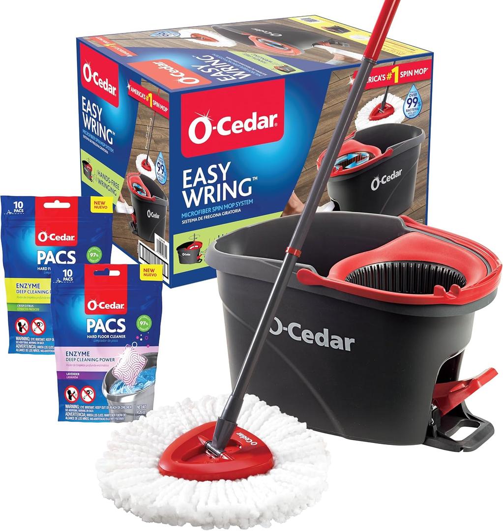 O-Cedar EasyWring Microfiber Spin Mop and Bucket Cleaning System + Citrus and Lavender Pacs (Variety Pack) O-Cedar EasyWring Microfiber Spin Mop and Bucket Cleaning System + Citrus and Lavender Pacs (Variety Pack)