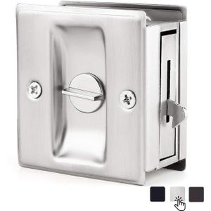 HOMOTEK Privacy Pocket Door Lock Hardware with Pull - Replace Old Or Damaged Sliding Door Locks Quickly and Easily, 2-3/4x2-1/2, for 1-3/8 Thickness Door, Brushed Nickel