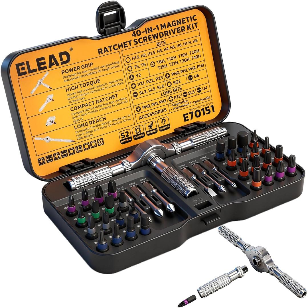 40 in 1 Magnetic Ratchet Screwdriver Set, Multi Bit Magnetic Ratcheting Screwdriver Set with Detachable Ratchet Handle, Repair Tool Kit for Computer Bicycle Furniture DIY