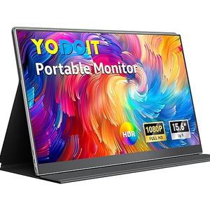 Yodoit Portable Monitor for Laptop, 15.6" 1920×1080 Travel Screen FHD IPS Display with USB Type C Port, Speakers and Smart Cover Compatible with PC, MacBook, Xbox (Black)
