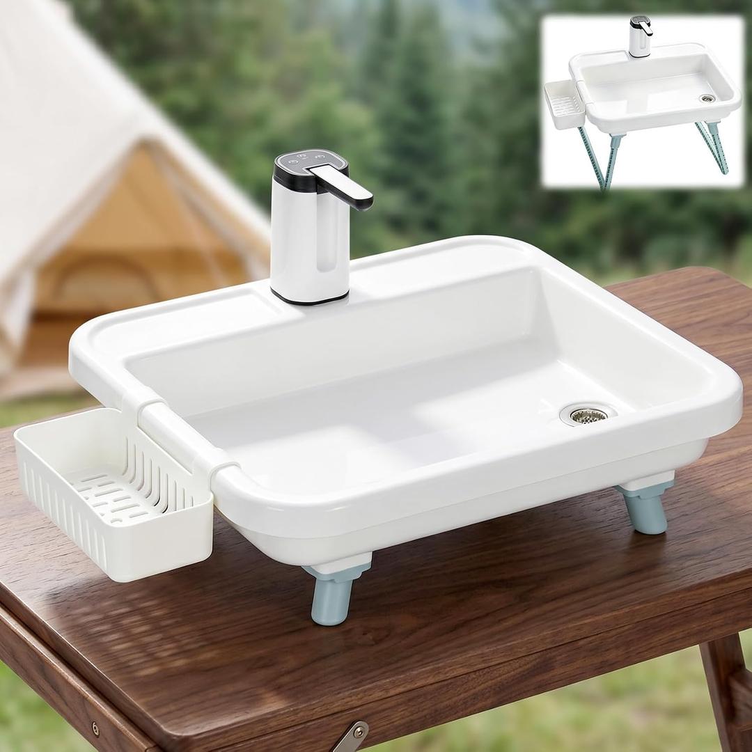 Portable Sink, Portable Sink Hand Wash Station with Electric Water Pump & Height-adjustable stand, Easy Setup, One-Click Operation,Suitable for indoor, outdoor, and RV use, among other settings, Large