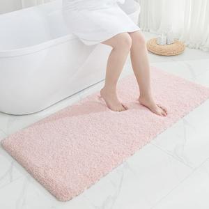 ILANGO Pink Bathroom Rugs 70"  24" Non Slip & Super Absorbent Extra Thick Soft, Washable Bath Carpet Runner for Floor, Microfiber Plush Shaggy Bath Mats with Rubber for Bedroom Bathtub Shower Room