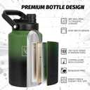 NATURE PIONEOR 1 Gallon Insulated Water Bottle - Double Vacuum Stainless Steel 128 oz Water Bottle with Holder, Wide Mouth & 2-in-1 Lid (Flip Straw & Spout), 1 Gallon Water Jug, Hiking, Camping, Gym Green Black