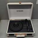 Vinyl Record Player with Built-in Speakers 3-Speed Vintage Record Player Bluetooth Portable Suitcase Turntable Belt-Driven LP Player Support RCA Output and Headphone Output (White Rose Gold)