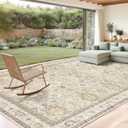 8x10 Washable Area Rug, Vintage Floral Boho Rugs for Living Room Bedroom, Low Pile Non-Slip Indoor Carpet for Dining Room, Classic Floral Light Beige Brown