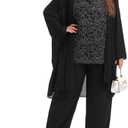 Women's Plus Size Mother of Bride Pant Suits 3 Piece Chiffon Elegant Sets Lace Wedding Guest Outfit (16, Black)