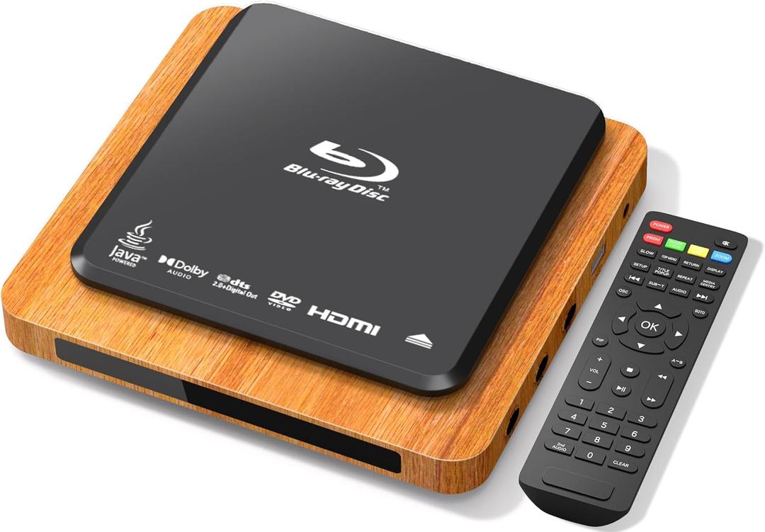 Blu-Ray Player, 1080p Full HD Dolby Surround Sound A 1 Blu-Ray All Region DVD Player, HDMI/USB/AV Connection Blue Ray Disc Player for TV/RV/Home Theater/Car (Mid-Century Modern Design)