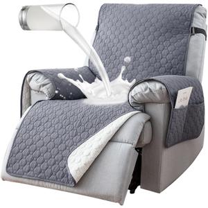 100% Waterproof Recliner Covers for Recliner Chair, Non-slip Small Recliner Chair Cover with 5 Pockets, Elastic Straps, Washable Electric Reclining Chair Protector for Kids, Pets, Dogs, Light Gray (23in)