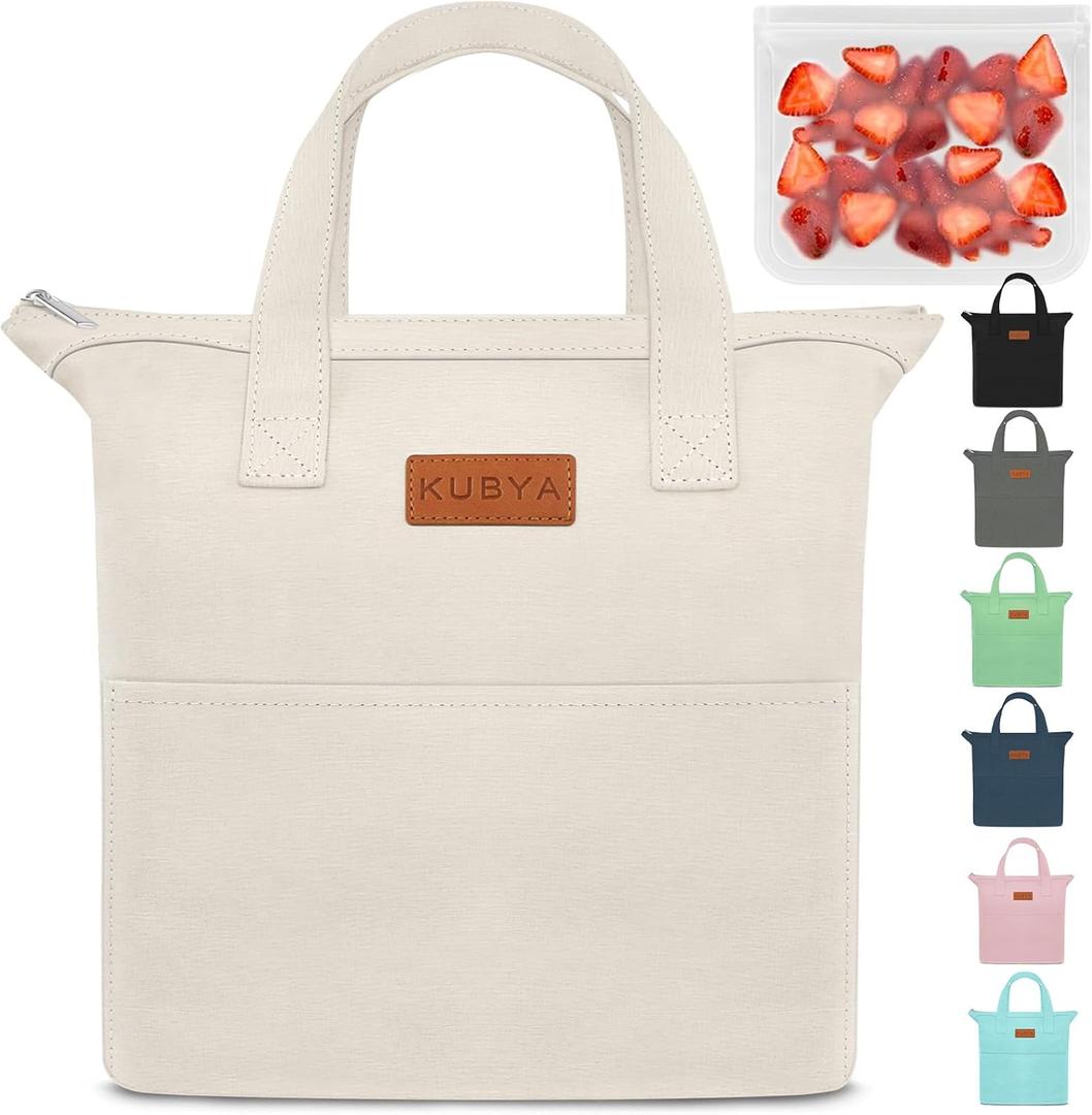 Lunch Box for Women, Lunch Bag for Women Men Adult Simple Reusable Lunchbox Insulated Lunchbag Large Capacity Lunch Boxes Cute Cooler, with Food Storage Bags for Work, Office or Picnic (Beige) (Medium 10L)