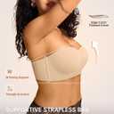 OEAK Womens Strapless Bras with Wireless/Underwire Multiway Non-Slip Tube Top Push Up Bralette Seamless Padded Bandeau Bra (Beige, 38D, L)
